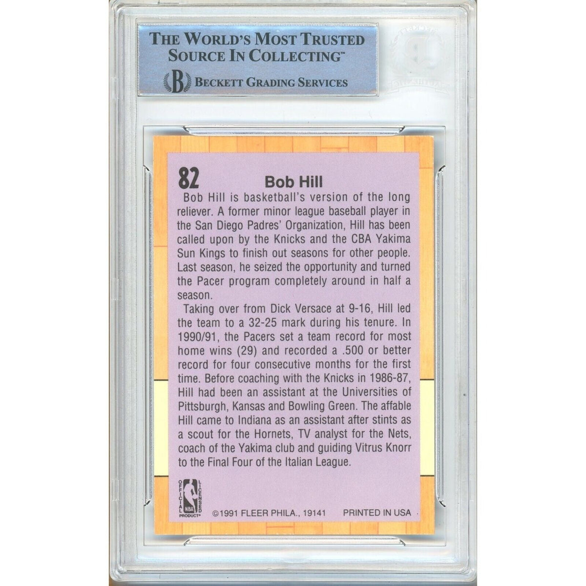 Bob Hill Indiana Pacers Autographed Signed Trading Card Beckett BAS