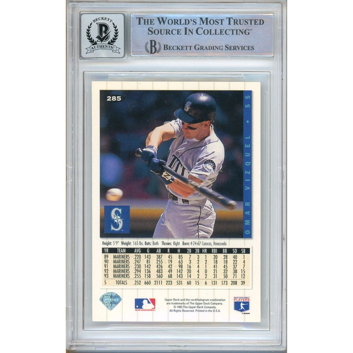 Omar Vizquel Seattle Mariners Signed Autograph Trading Card Beckett BGS