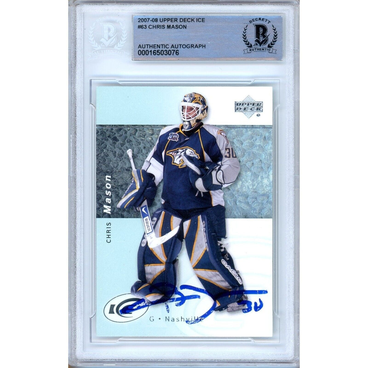 Chris Mason Upper Deck Ice Autographed Trading Card Beckett BAS