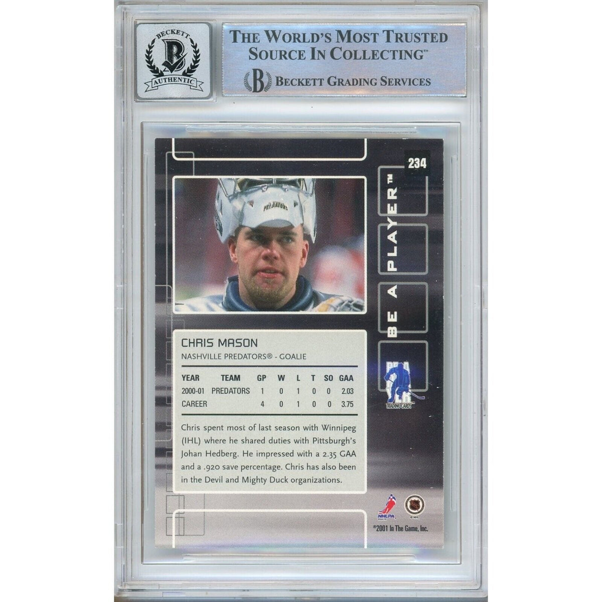 Chris Mason Nashville Predators Autographed Signed Trading Card Beckett BGS