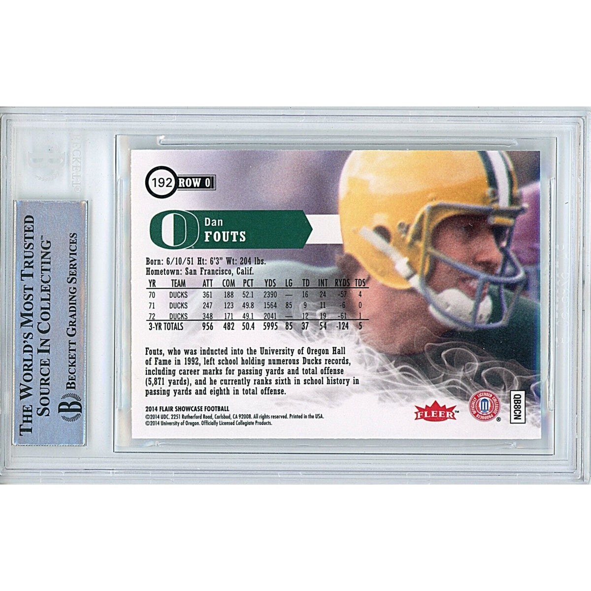 Dan Fouts Flair Showcase Autograph Trading Card Beckett BAS