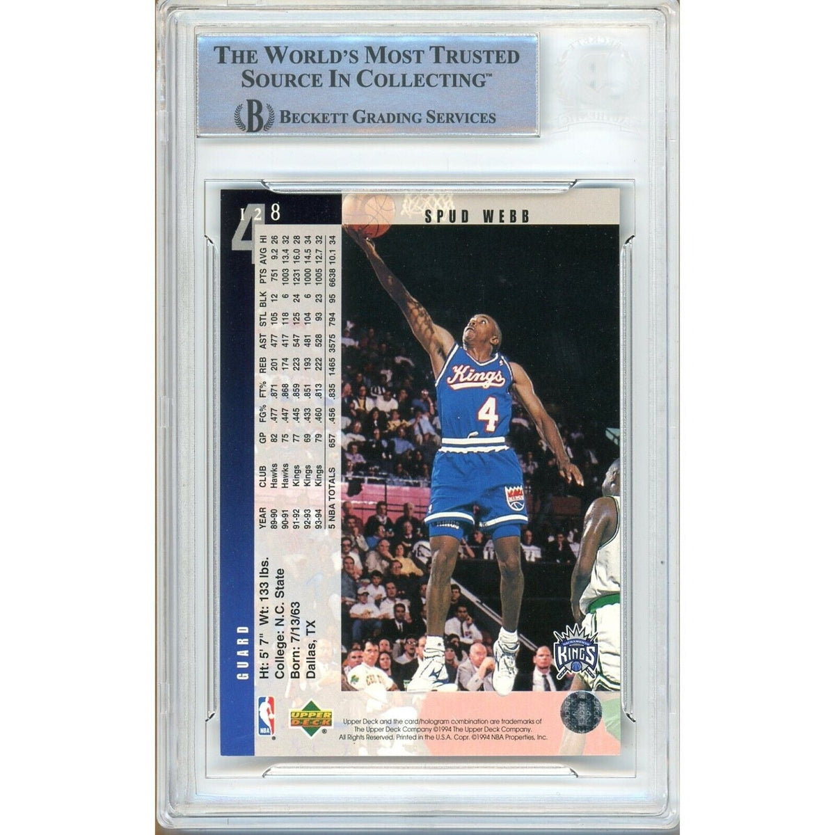 Spud Webb Sacramento Kings Signed Trading Card Beckett BAS