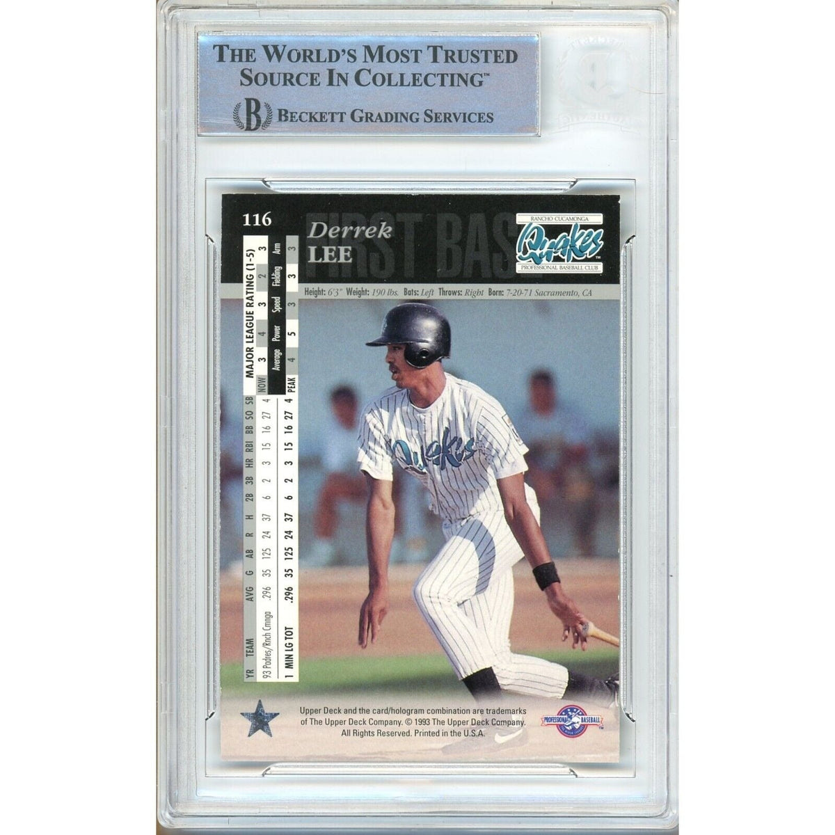Derrek Lee Upper Deck Minors Signed Trading Card Beckett BAS