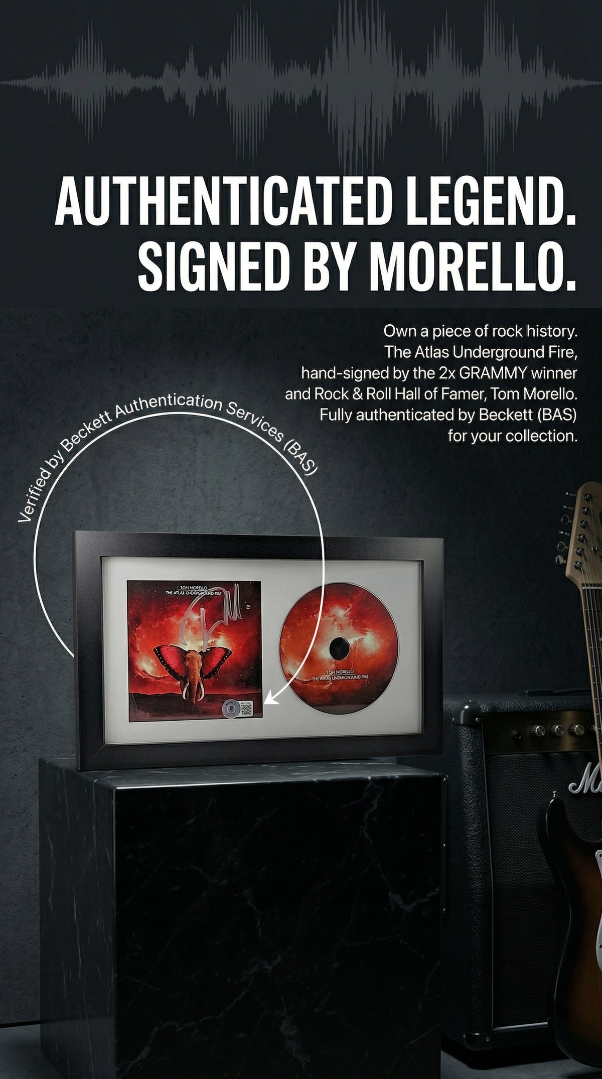 Tom Morello Autographed The Atlas Underground Fire CD Album Cover Framed - Beckett Authentication