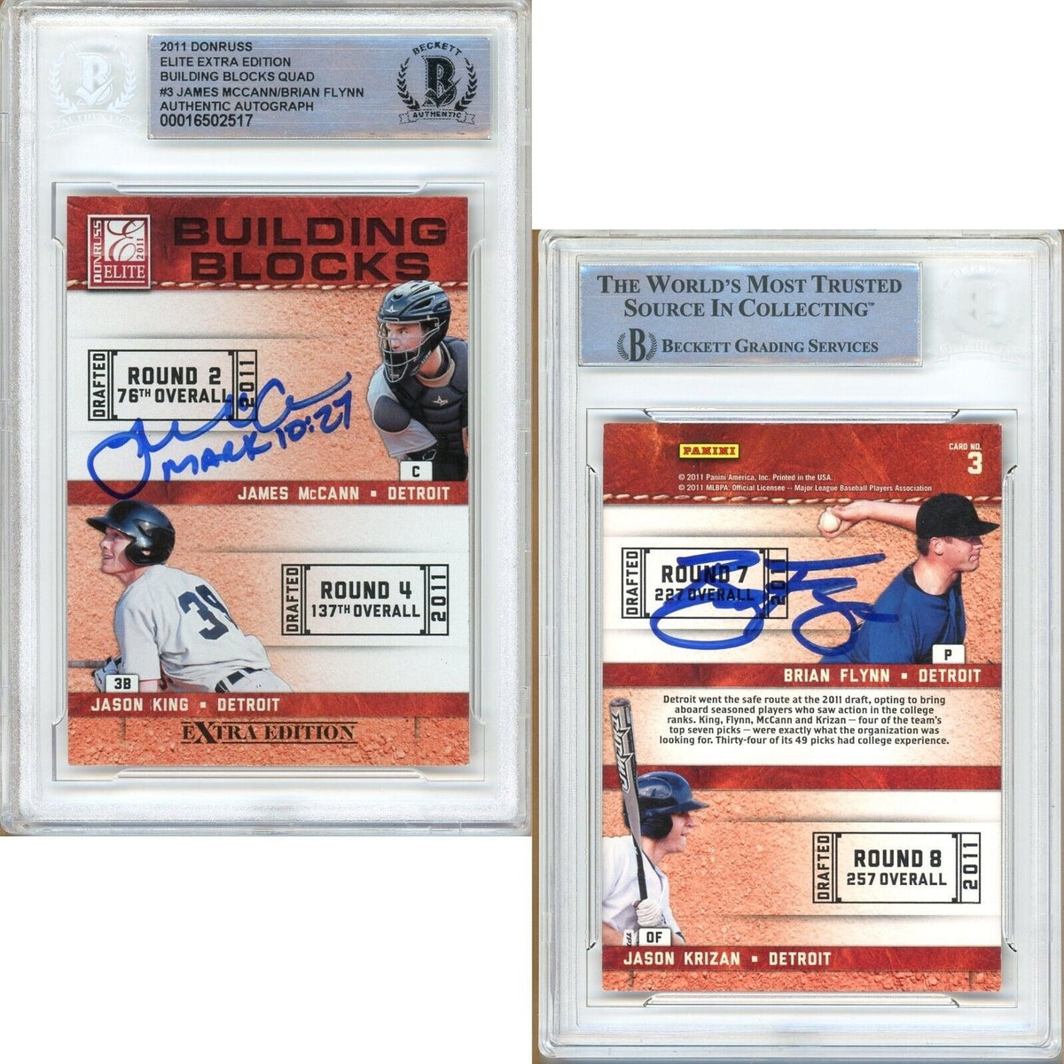 James Mccann Donruss Elite Extra Edition Signed Trading Card Beckett BAS