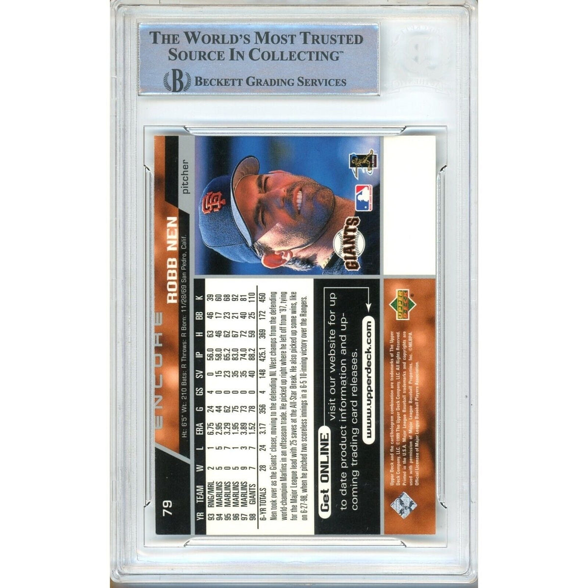 Robb Nen San Francisco Giants Autograph Trading Card Beckett BAS