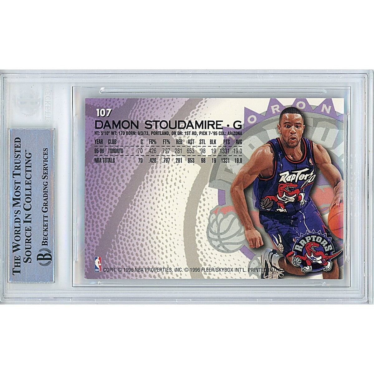 Damon Stoudamire Toronto Raptors Autographed Signed Trading Card Beckett BAS