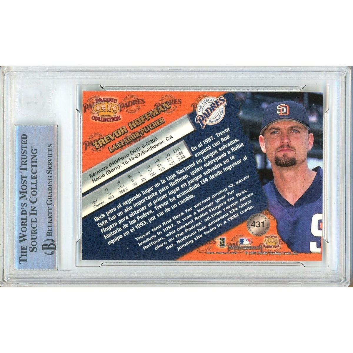 Trevor Hoffman San Diego Padres Signed Trading Card Beckett BGS