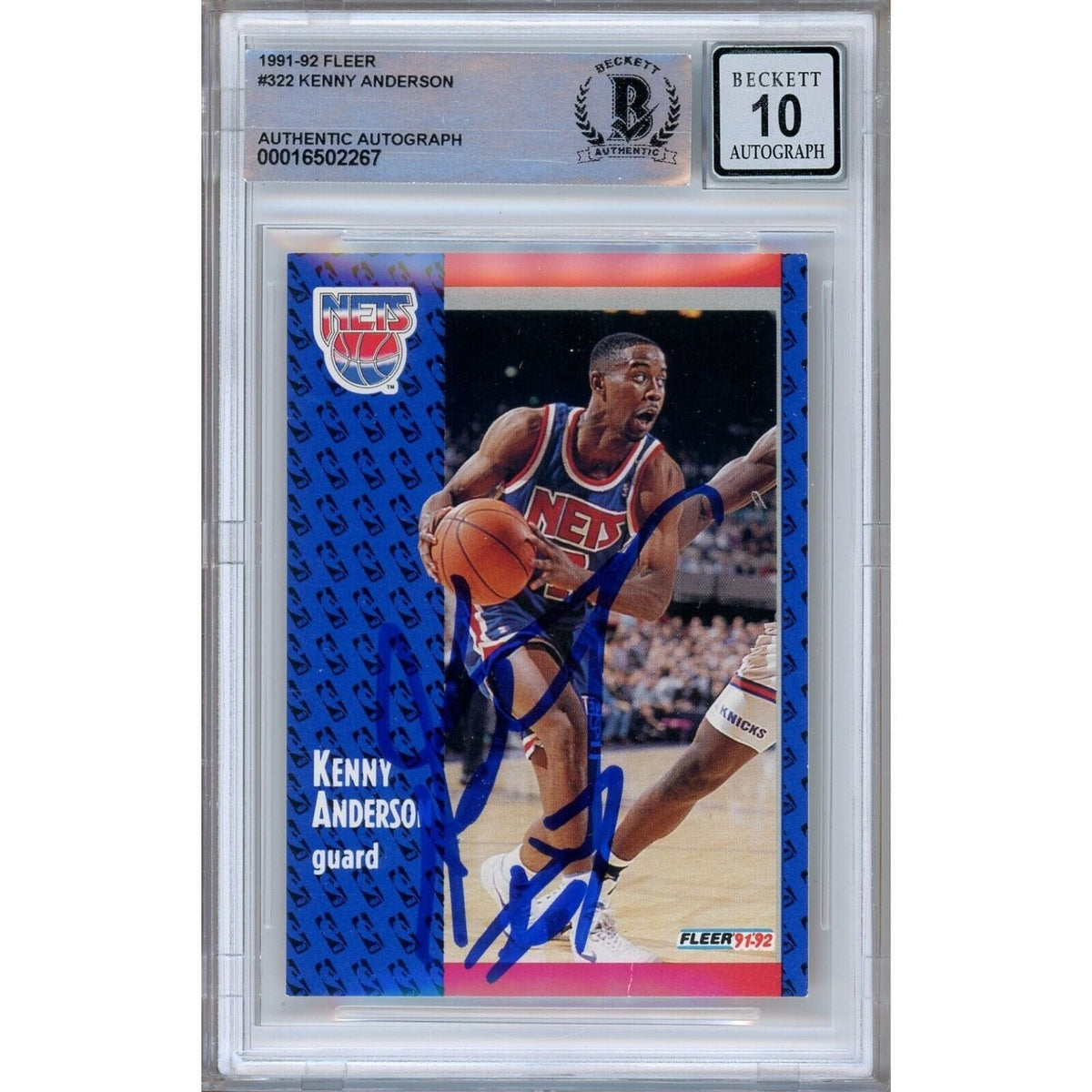 Kenny Anderson New Jersey Nets Autographed Trading Card Beckett BAS
