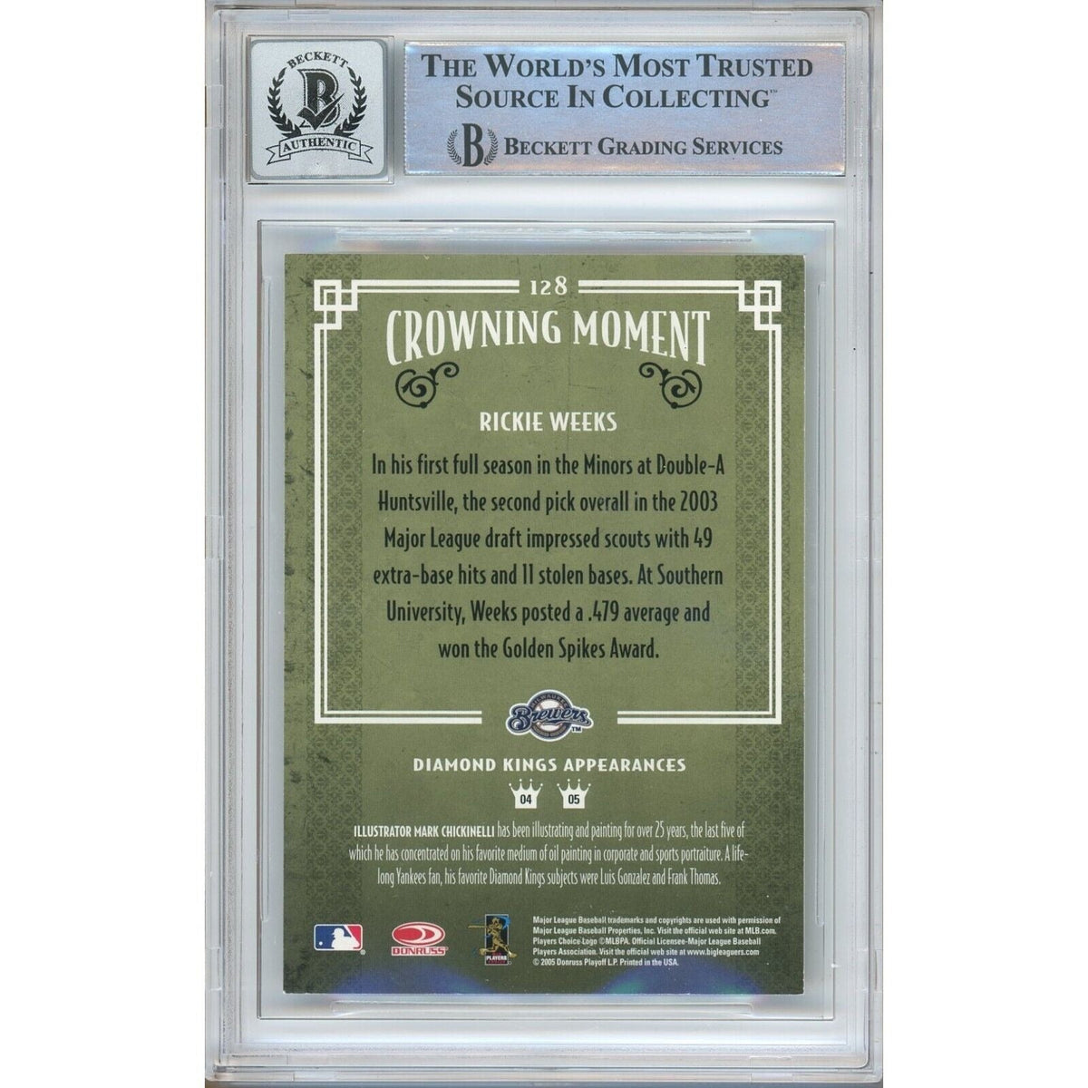 Rickie Weeks Milwaukee Brewers Signed Trading Card Beckett BGS