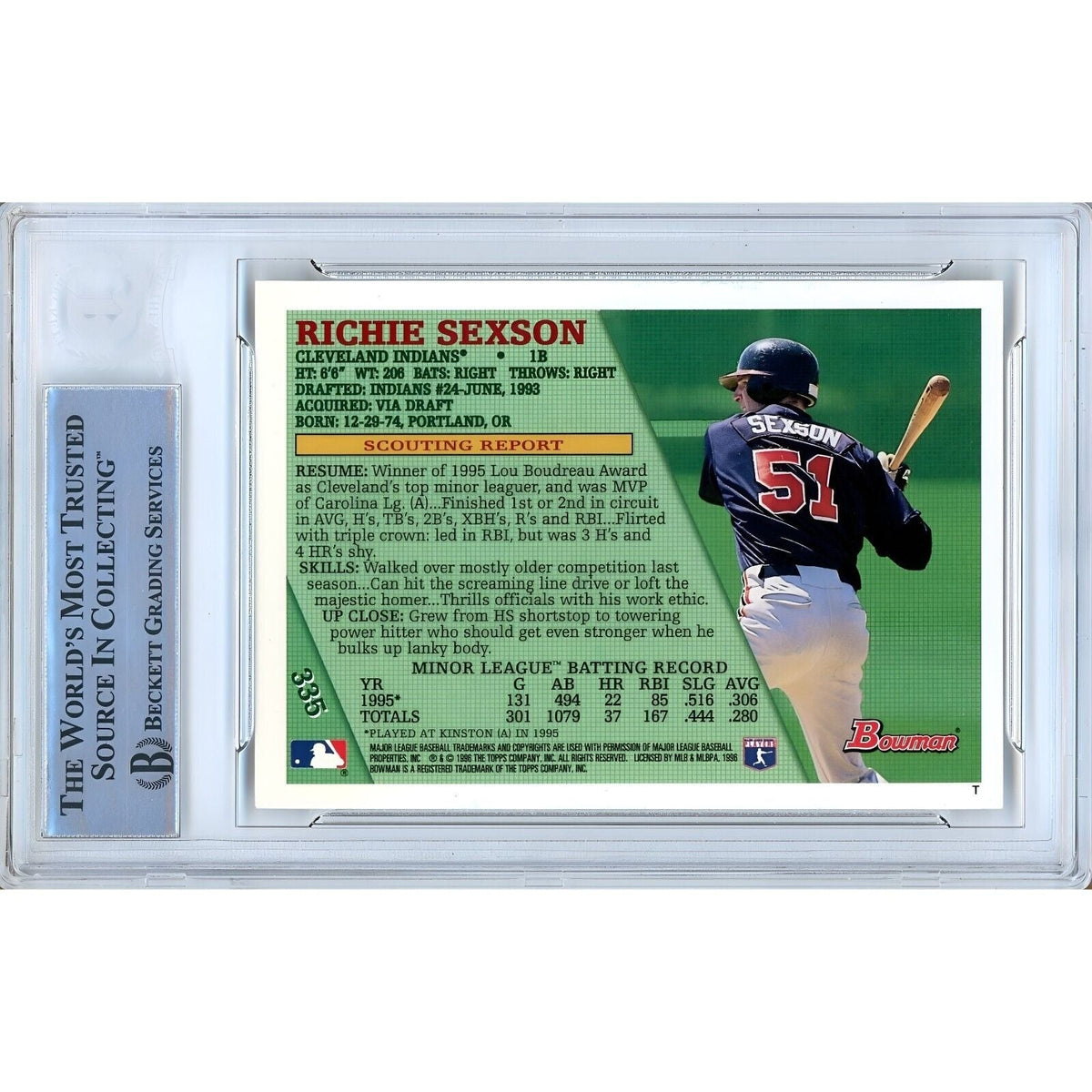 Richie Sexson Cleveland Indians Signed Trading Card Beckett BAS