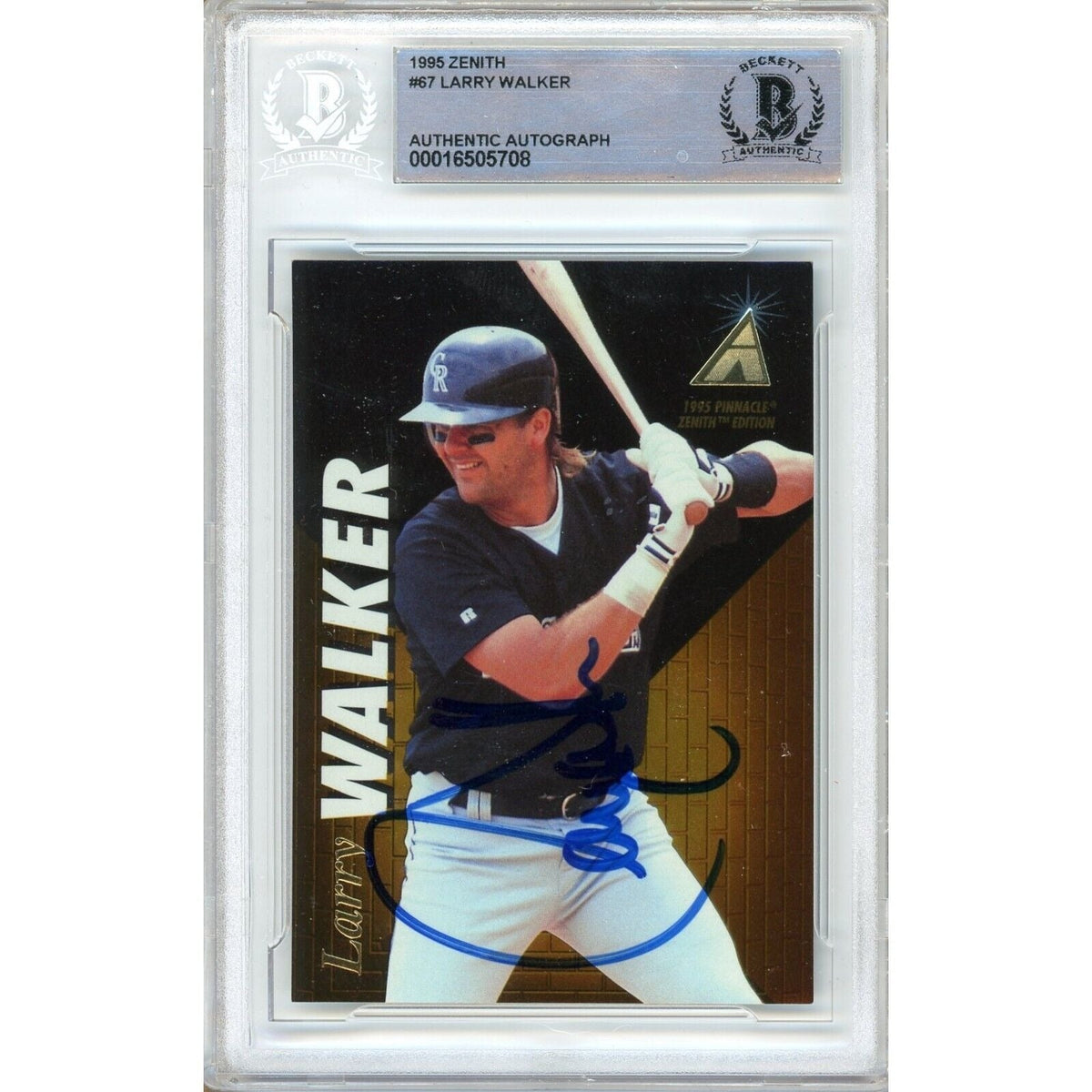 Larry Walker Pinnacle Zenith Autographed Trading Card Beckett BGS