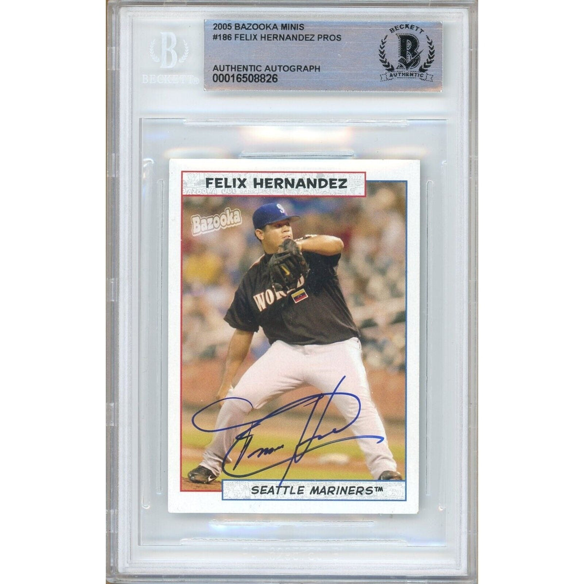 Felix Hernandez Topps Bazooka Mini Autographed Trading Card Beckett BAS