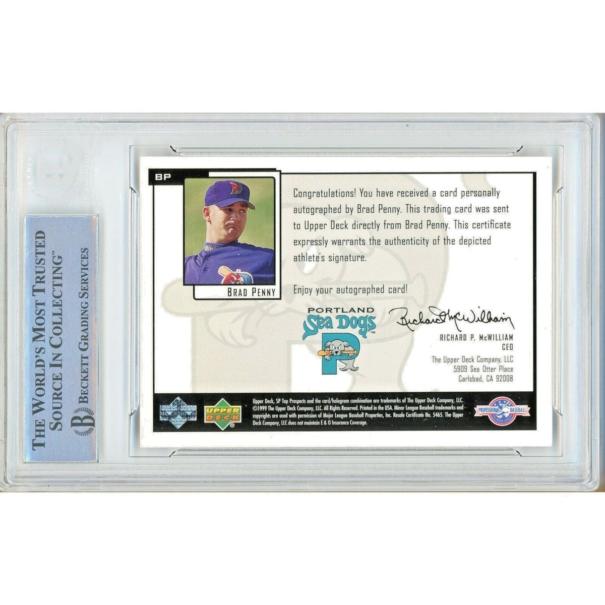 Brad Penny Top Prospects Chirography Autograph Trading Card Beckett BAS