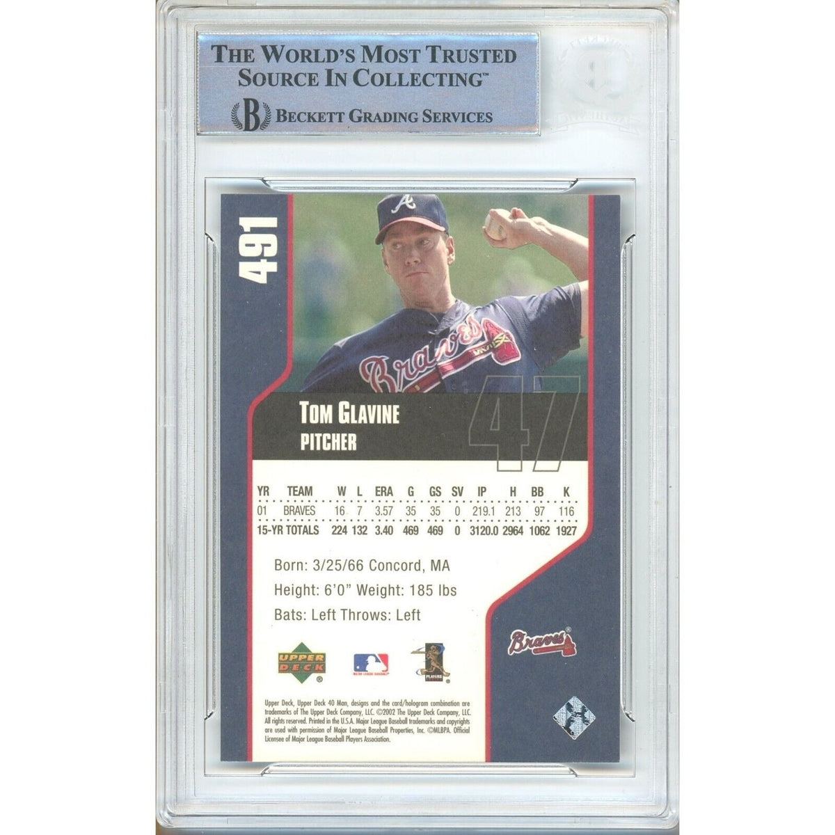 Tom Glavine Atlanta Braves Signed Trading Card Beckett BAS