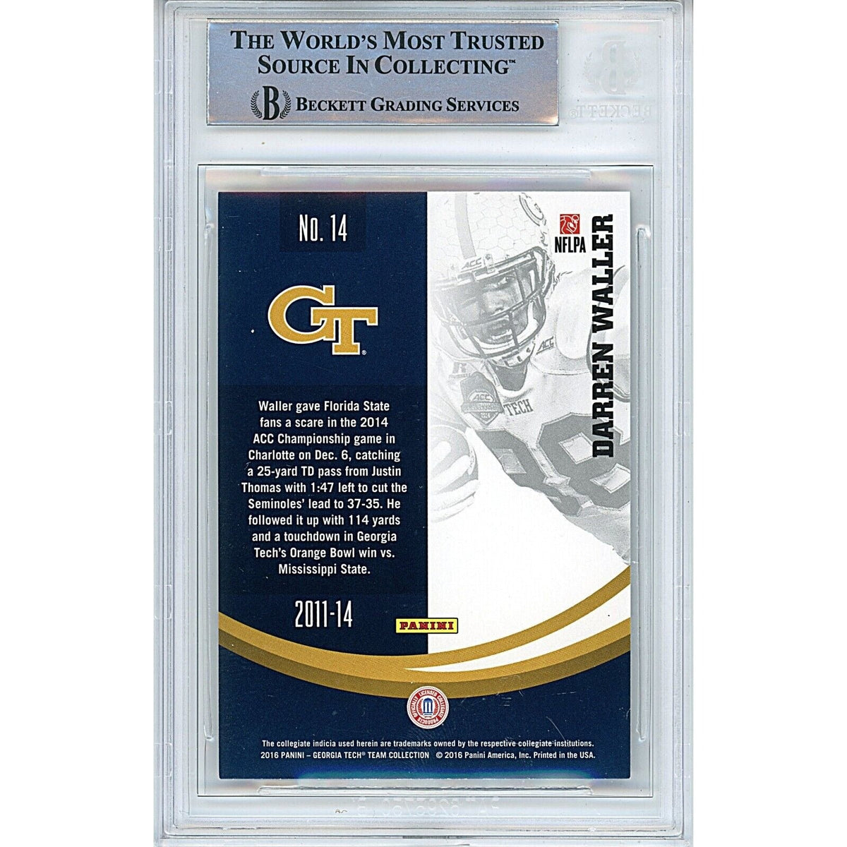 Darren Waller Panini Georgia Tech Signed Trading Card Beckett BAS