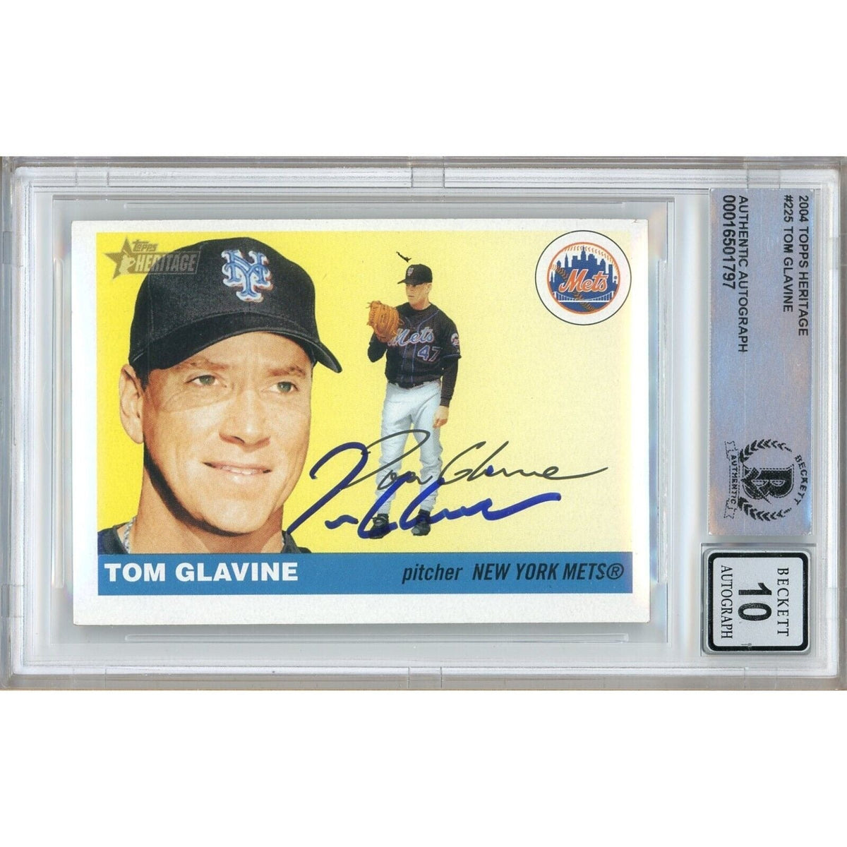 Tom Glavine New York Mets Autographed Trading Card Beckett BGS