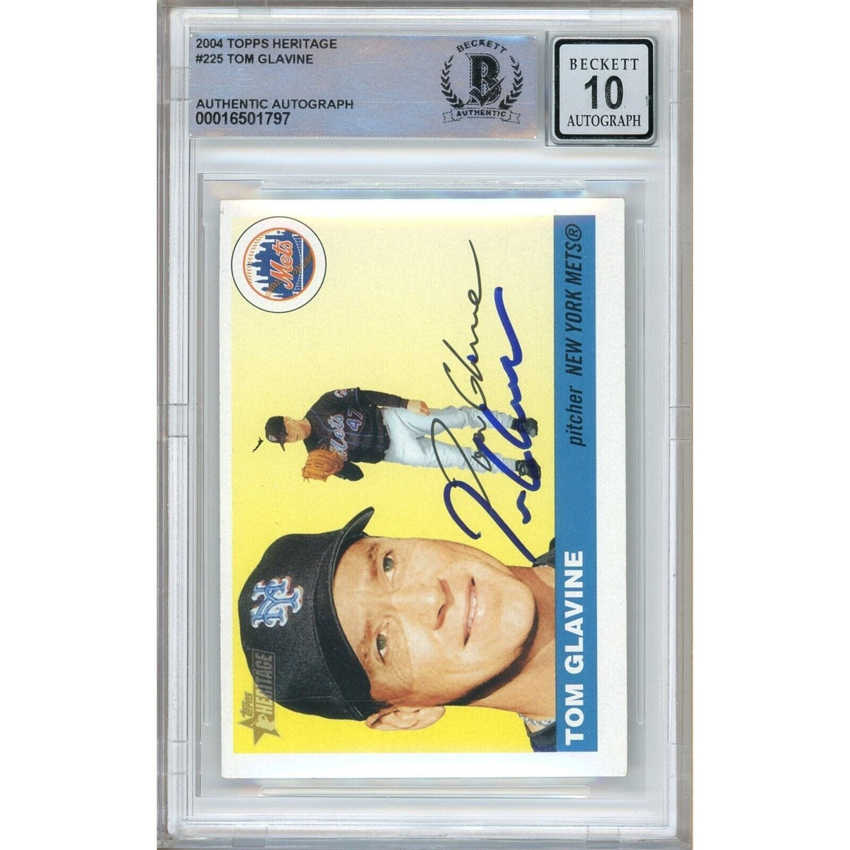 Tom Glavine New York Mets Signed Trading Card Beckett BGS