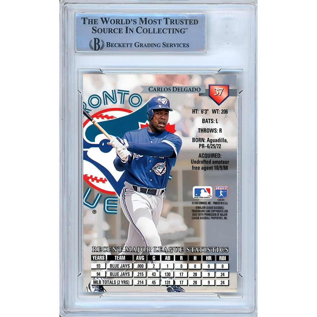 Carlos Delgado Toronto Blue Jays Signed Trading Card Beckett BAS