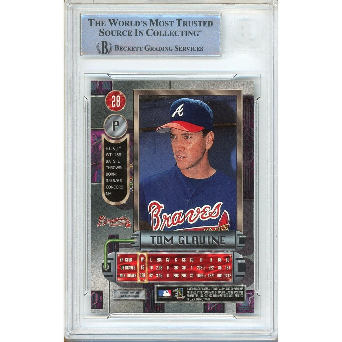 Tom Glavine Atlanta Braves Signed Trading Card Beckett BAS