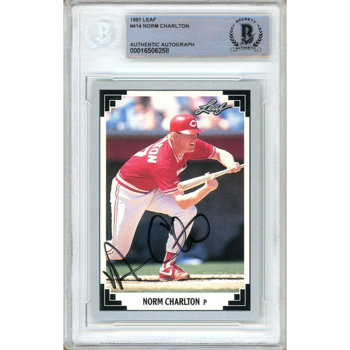 Norm Charlton Cincinnati Reds Signed Autographed Trading Card Beckett BAS
