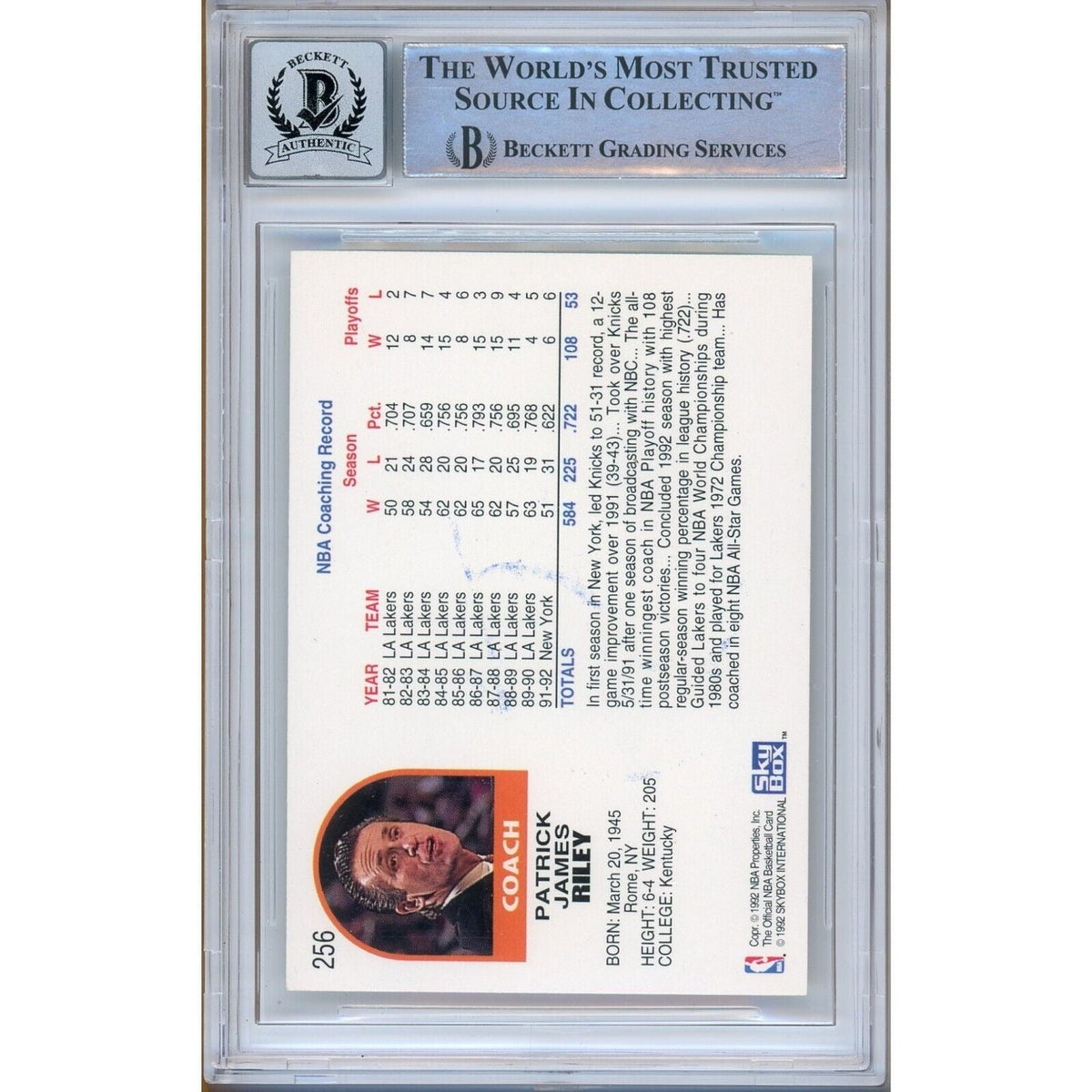 Pat Riley New York Knicks Autograph Trading Card Beckett BGS