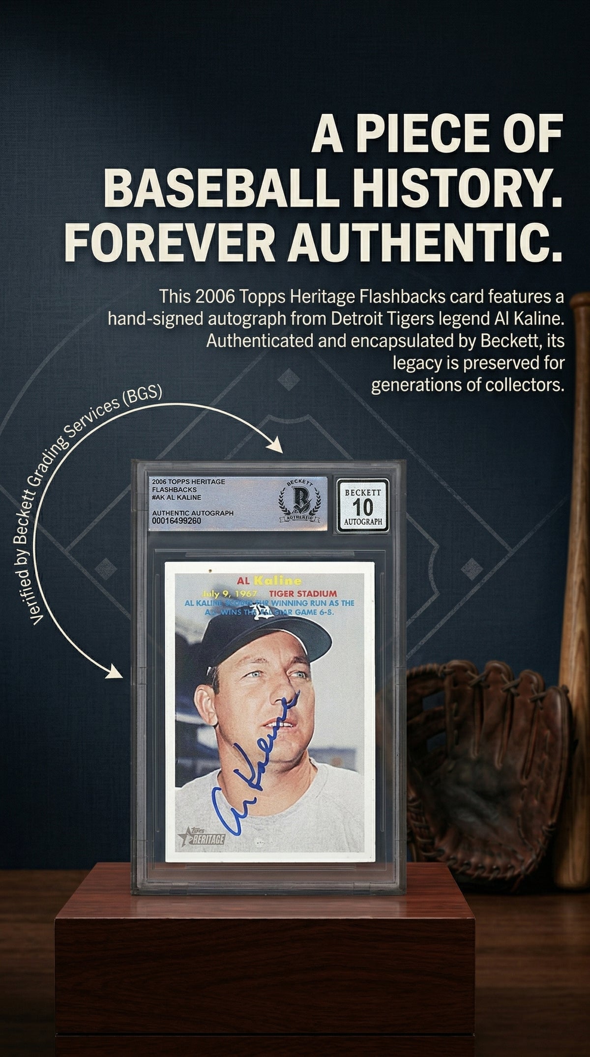 Al Kaline Autographed 2006 Topps Heritage Flashbacks # AK - Detroit Tigers - Beckett Authentication