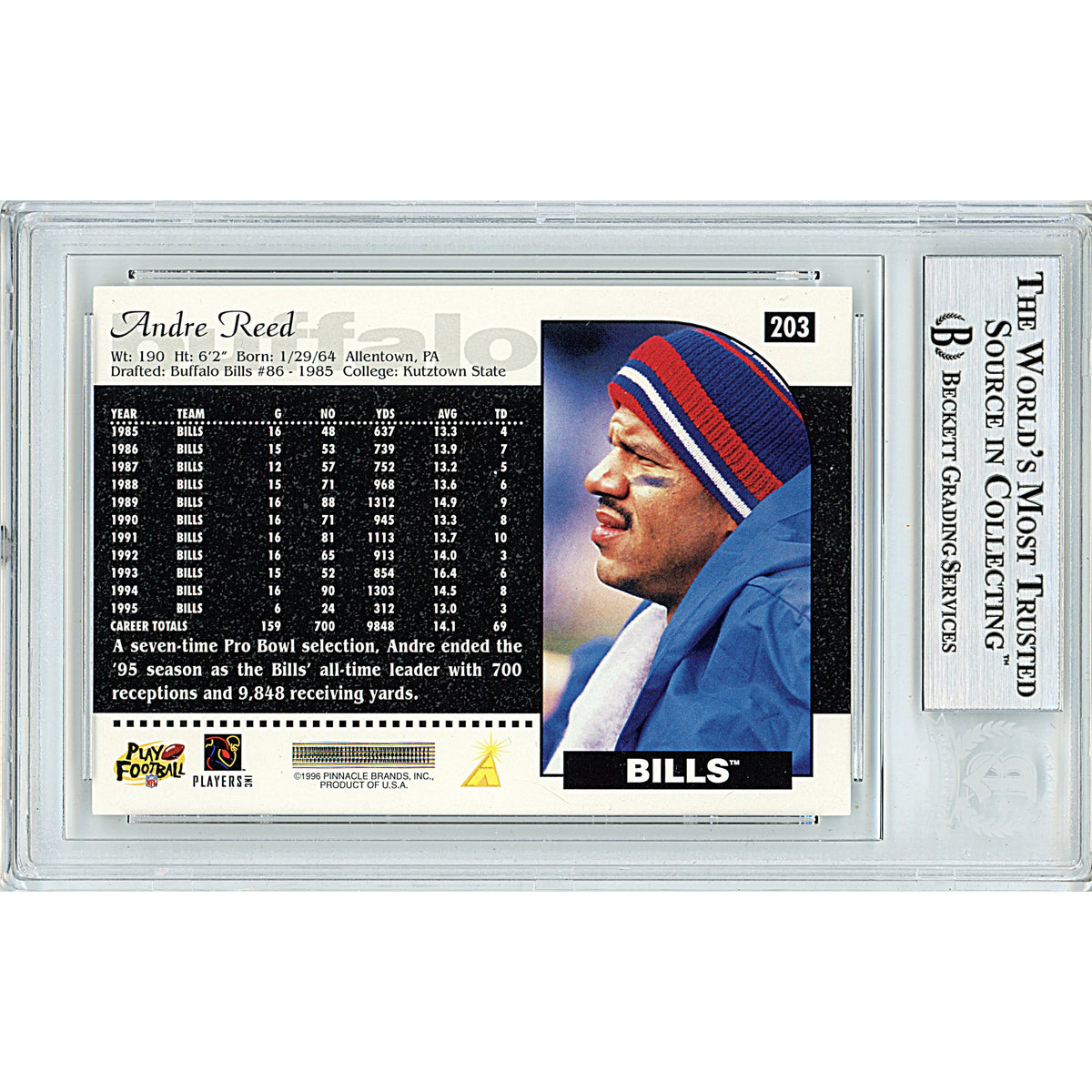 Andre Reed Buffalo Bills Autographed Signed Trading Card Beckett BGS