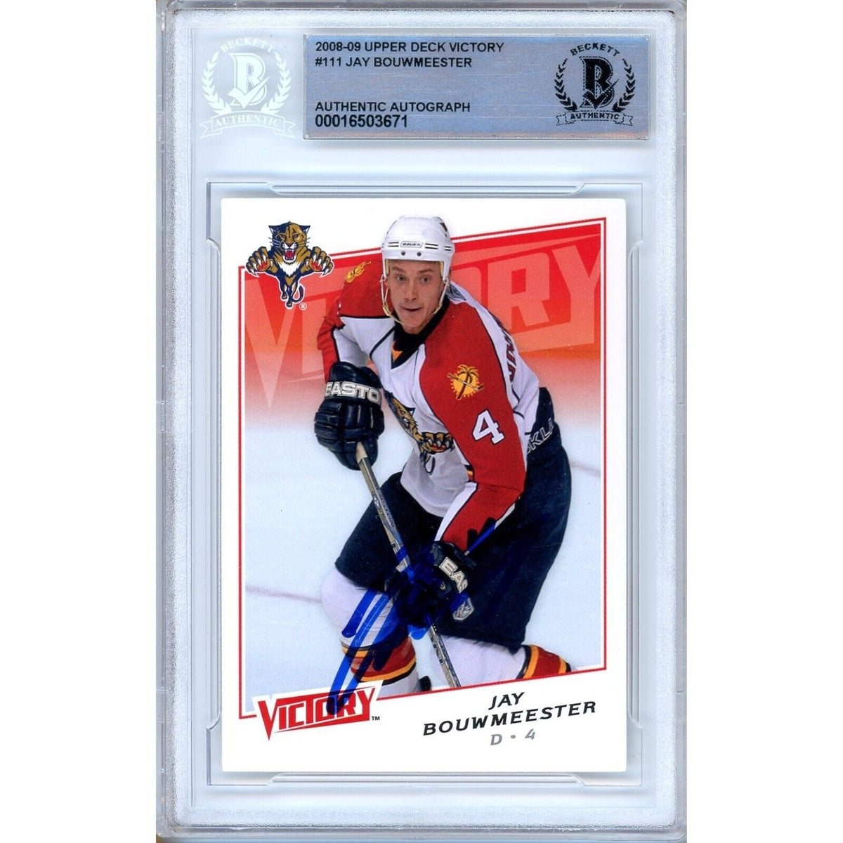 Jay Bouwmeester Florida Panthers Autographed Trading Card Beckett BAS