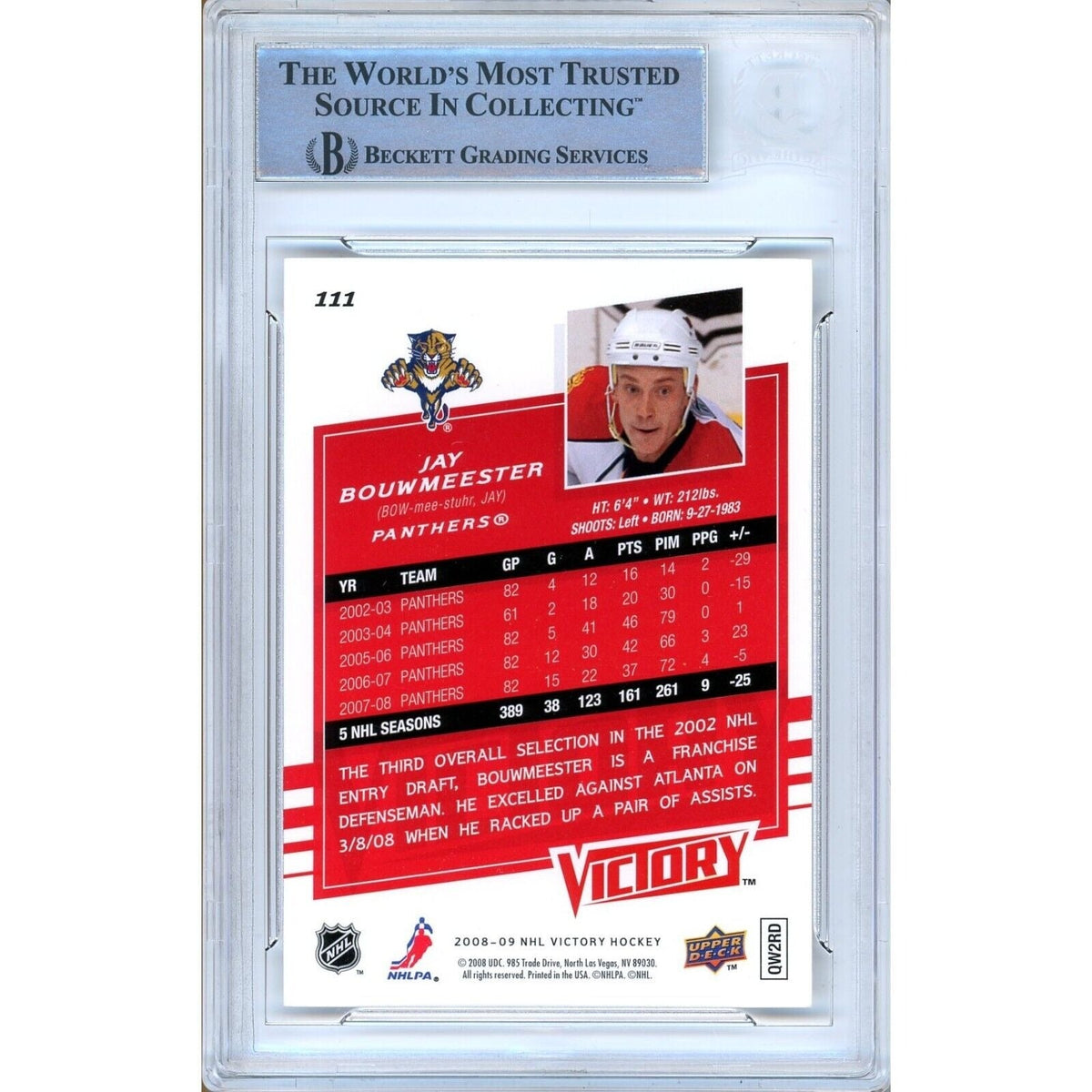 Jay Bouwmeester Florida Panthers Autographed Signed Trading Card Beckett BAS