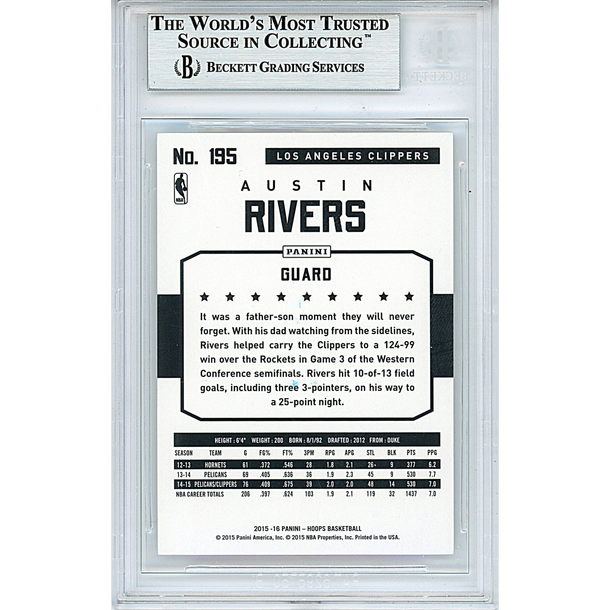Austin Rivers Signed Trading Card Beckett BGS