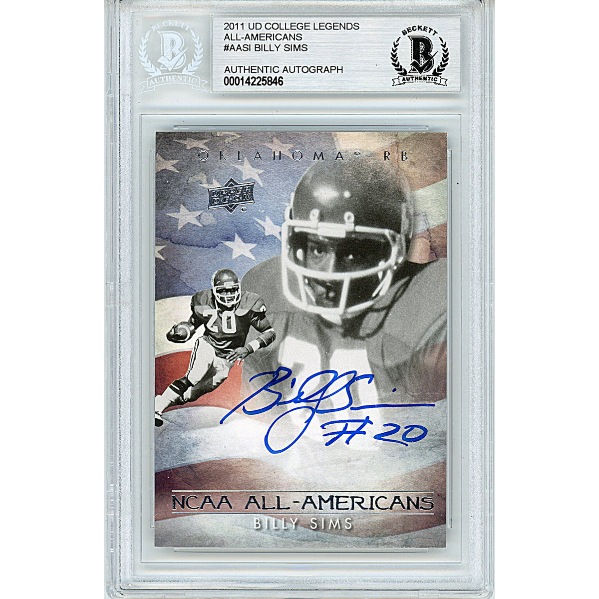 Billy Sims Upper Deck College Legends Autographed Trading Card Beckett BGS