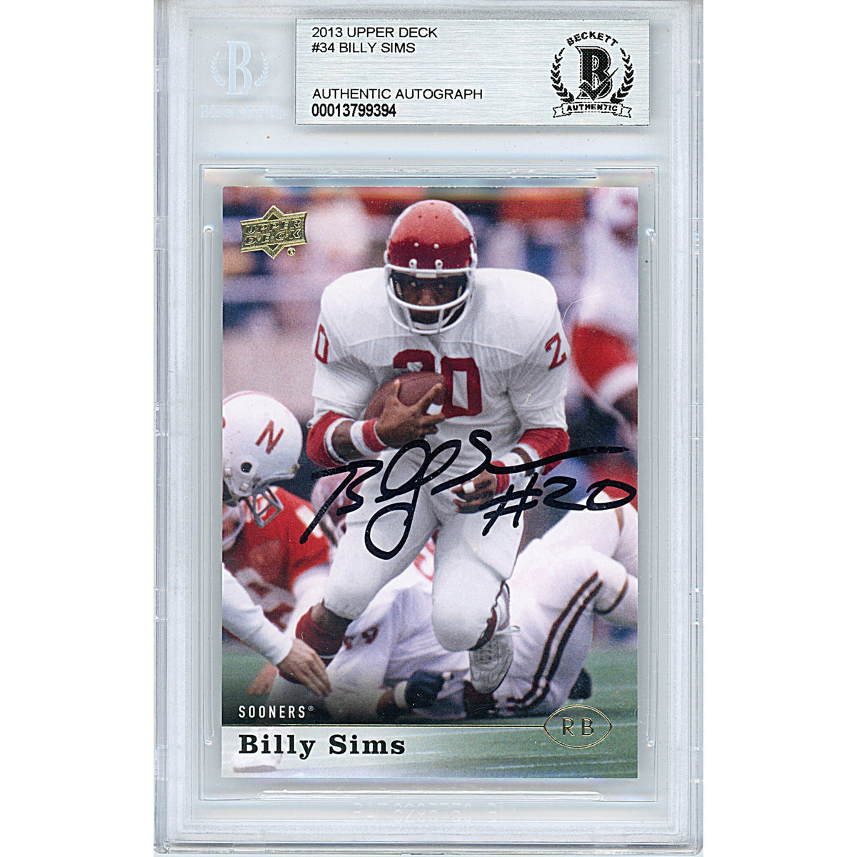 Billy Sims Upper Deck Autographed Trading Card Beckett BGS
