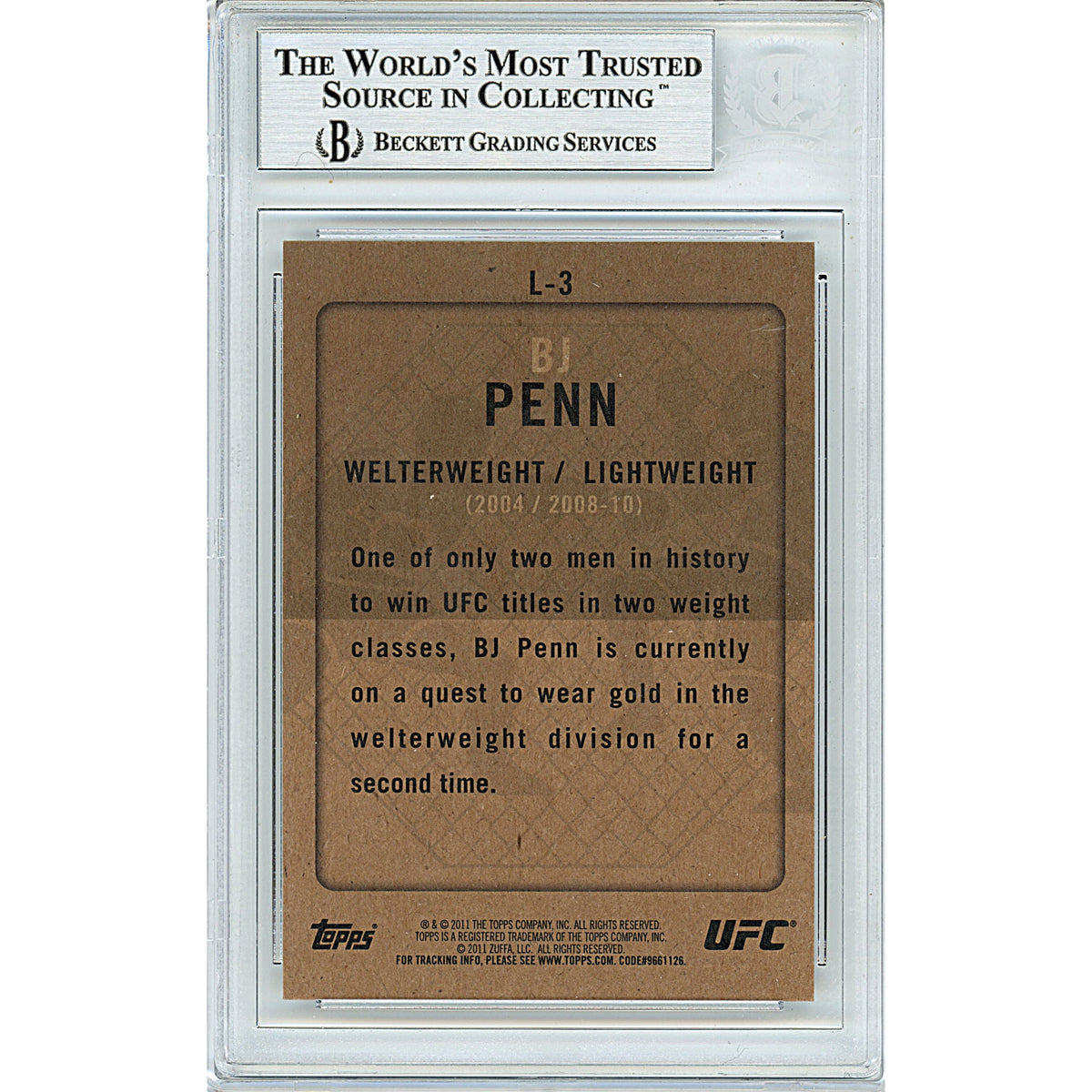 Bj Penn Title Shot Legacy Signed Trading Card Beckett BGS