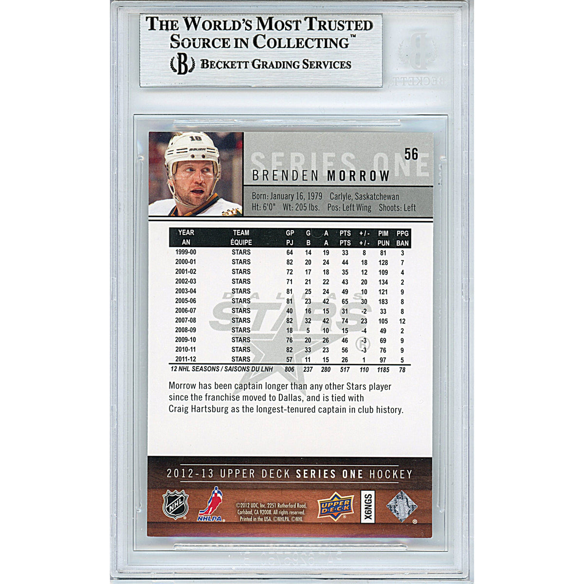 Brenden Morrow Upper Deck Signed Trading Card Beckett BGS
