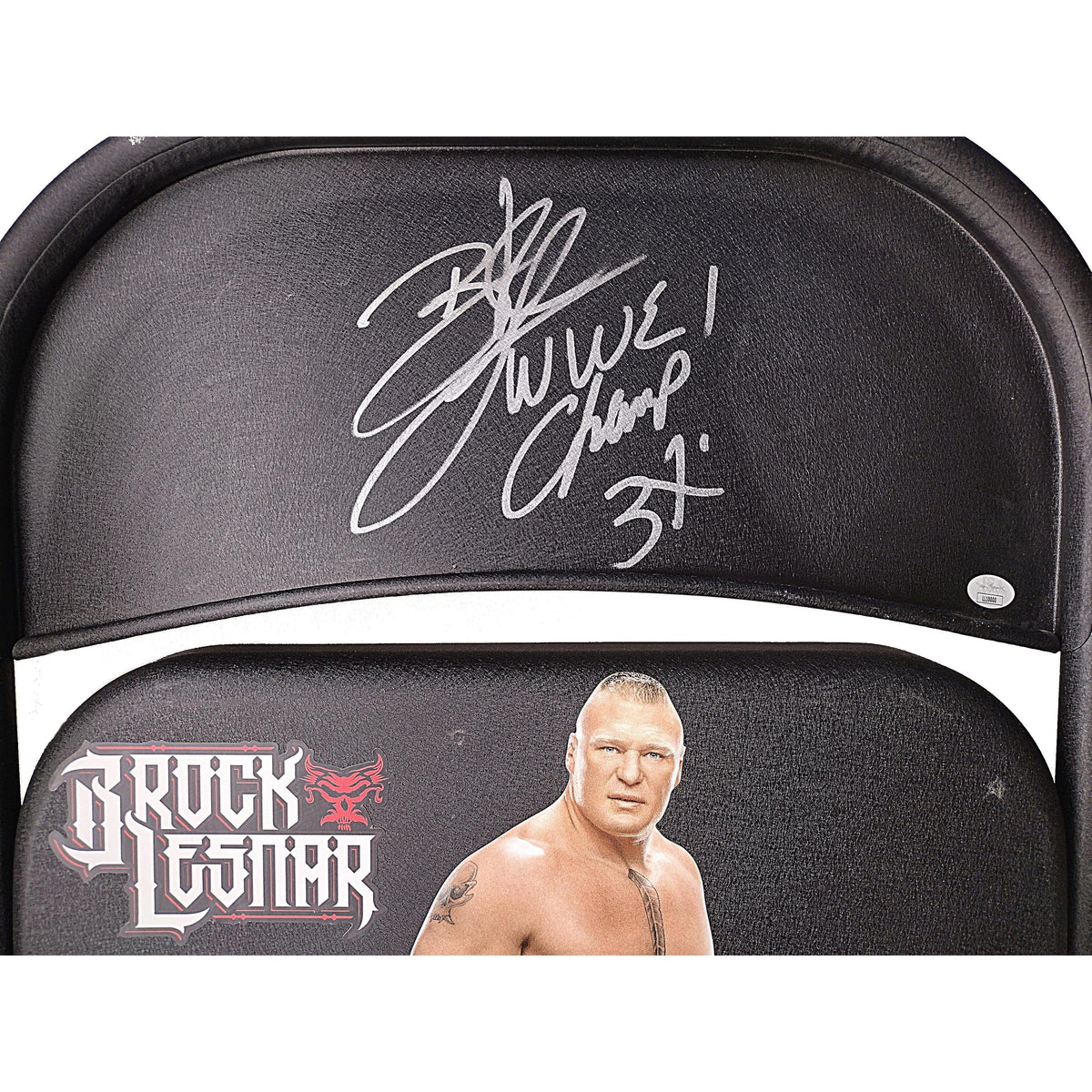 Brock Lesnar Autographed Steel Folding Autograph Photo JSA