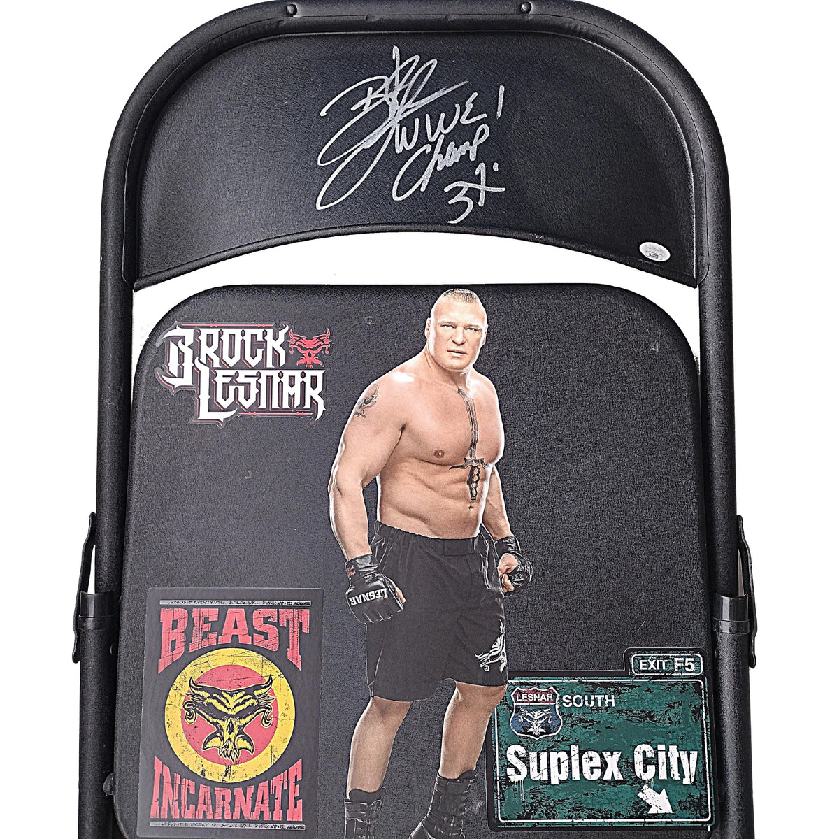 Brock Lesnar Autographed Steel Folding Photo JSA