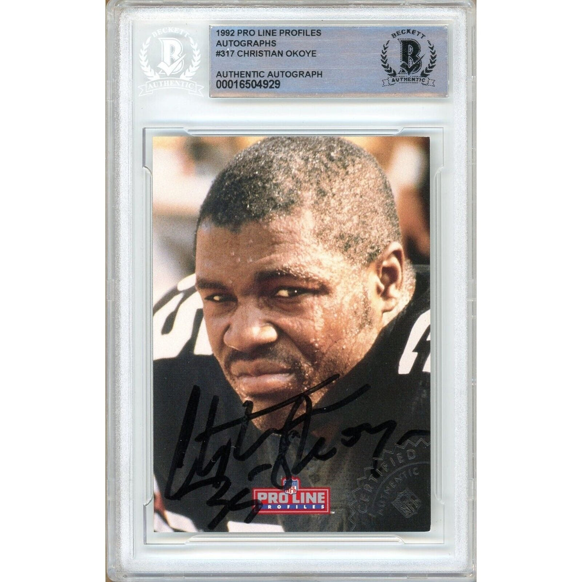 Christian Okoye Pro Line Profiles Autographed Trading Card Beckett BAS
