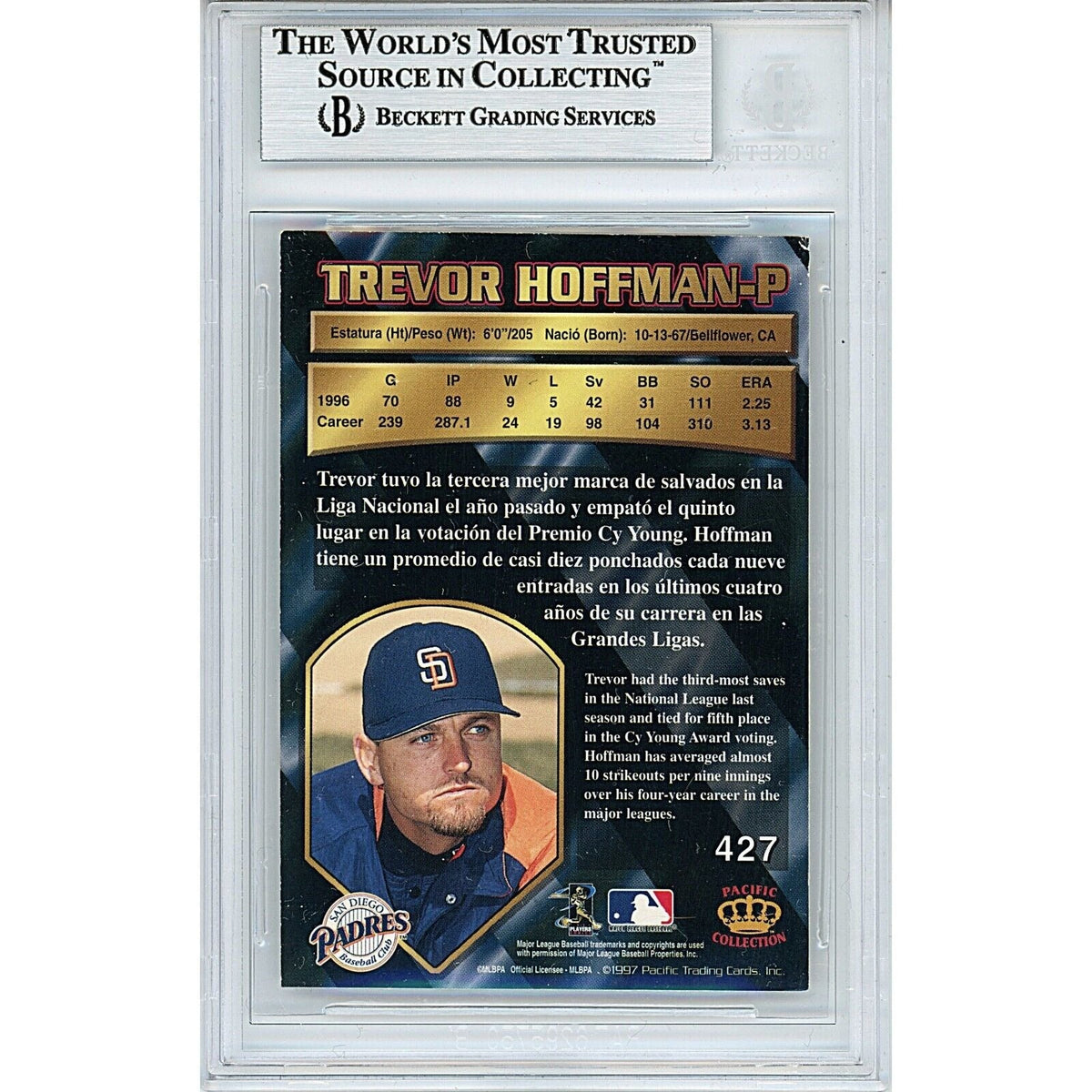Trevor Hoffman San Diego Padres Signed Trading Card Beckett BAS