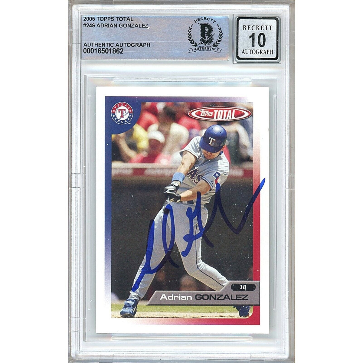Adrian Gonzalez Topps Total Autographed Trading Card Beckett BAS