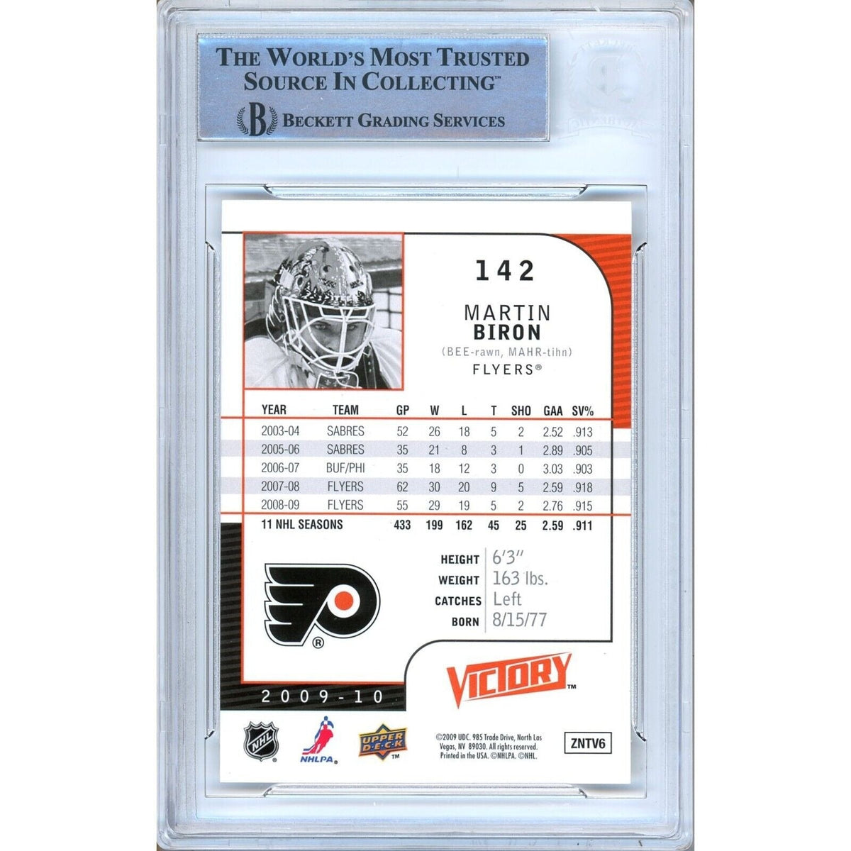 Martin Biron Philadelphia Flyers Signed Trading Card Beckett BAS