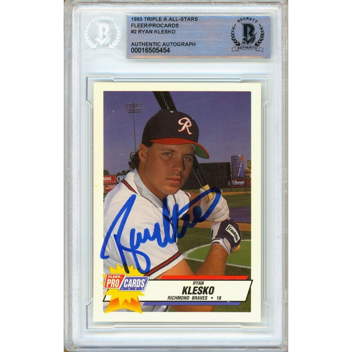 Ryan Klesko Atlanta Braves Signed Autographed Trading Card Beckett BAS
