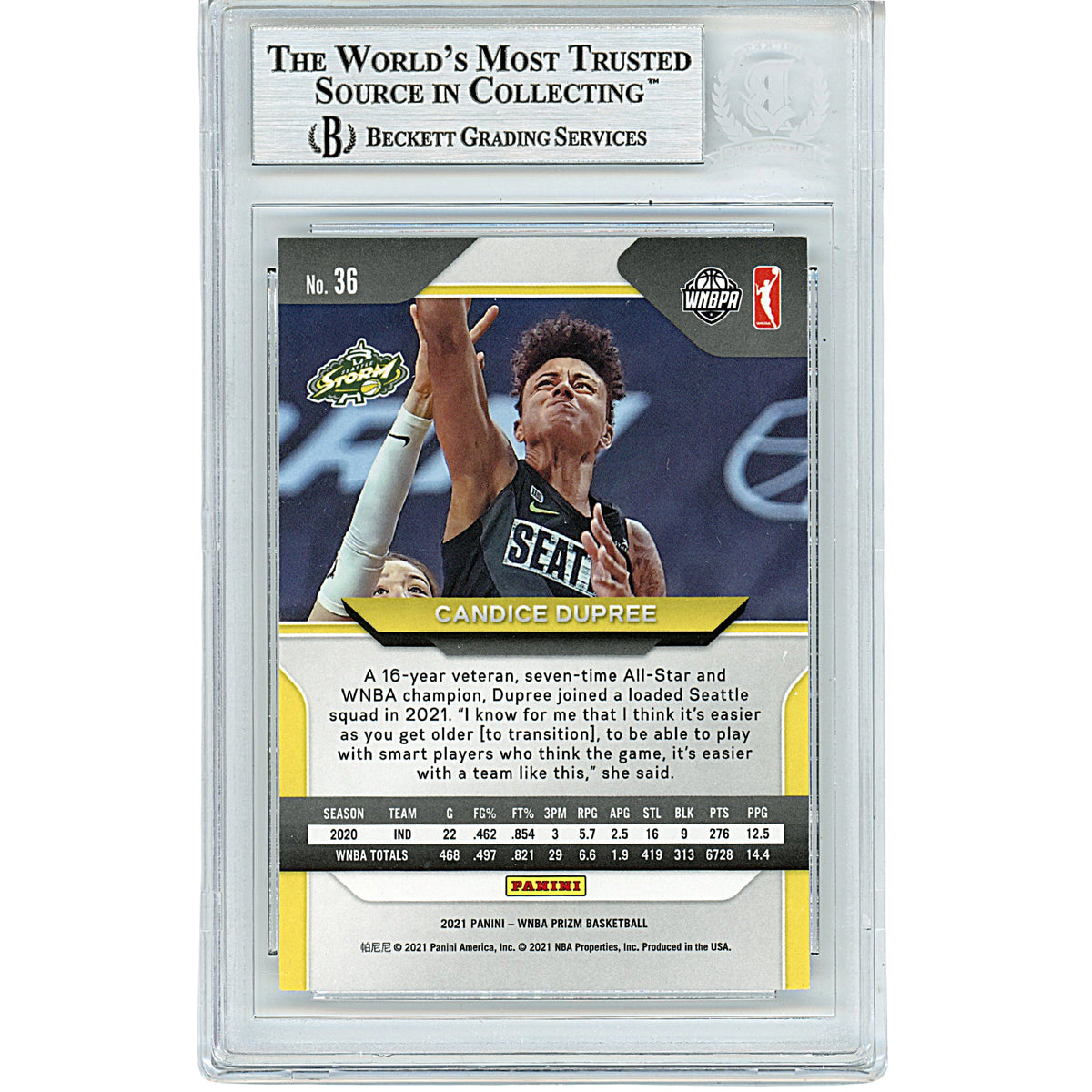 Candice Dupree Panini Prizm Signed Trading Card Beckett BGS