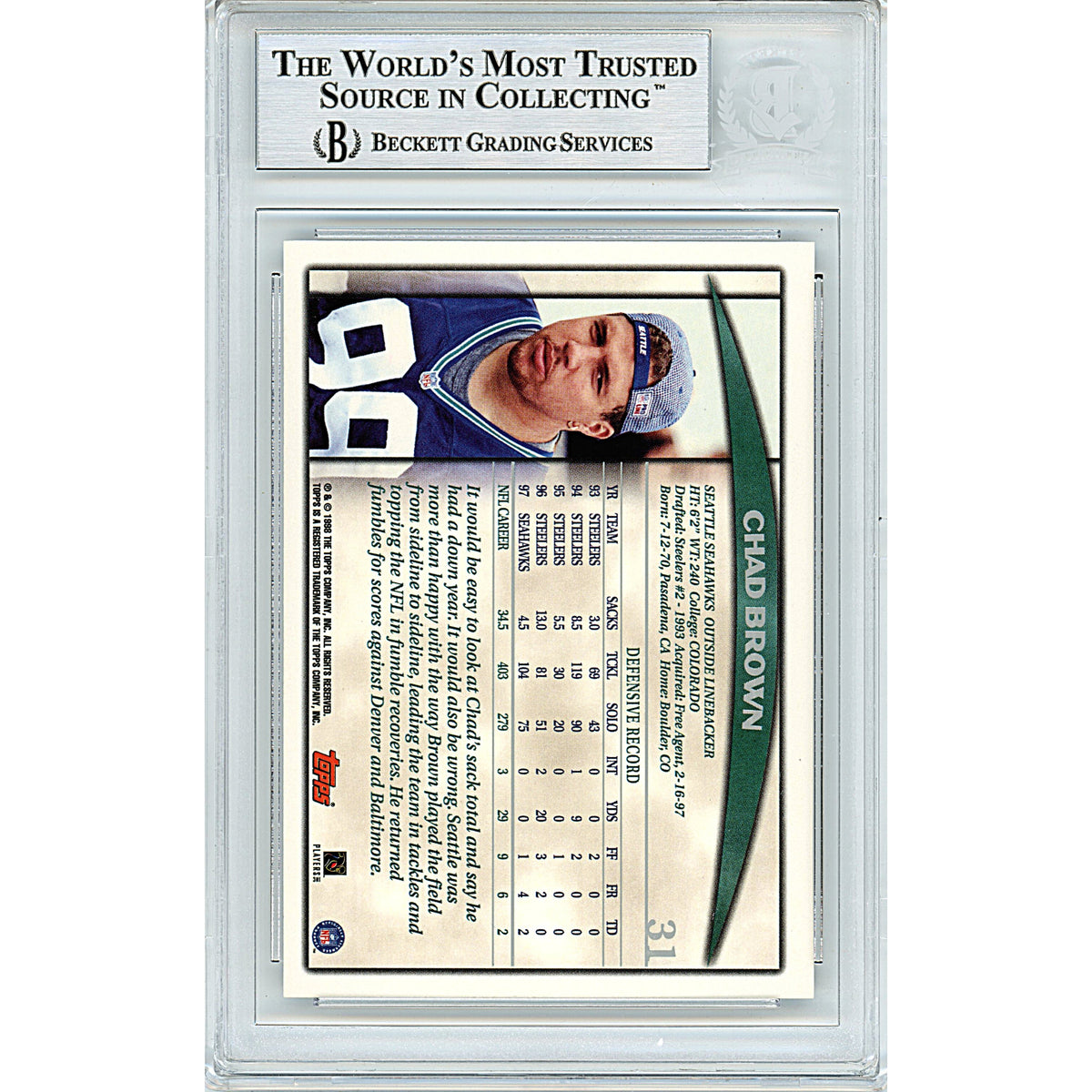 Chad Brown Topps Season Opener Autograph Trading Card Beckett BGS