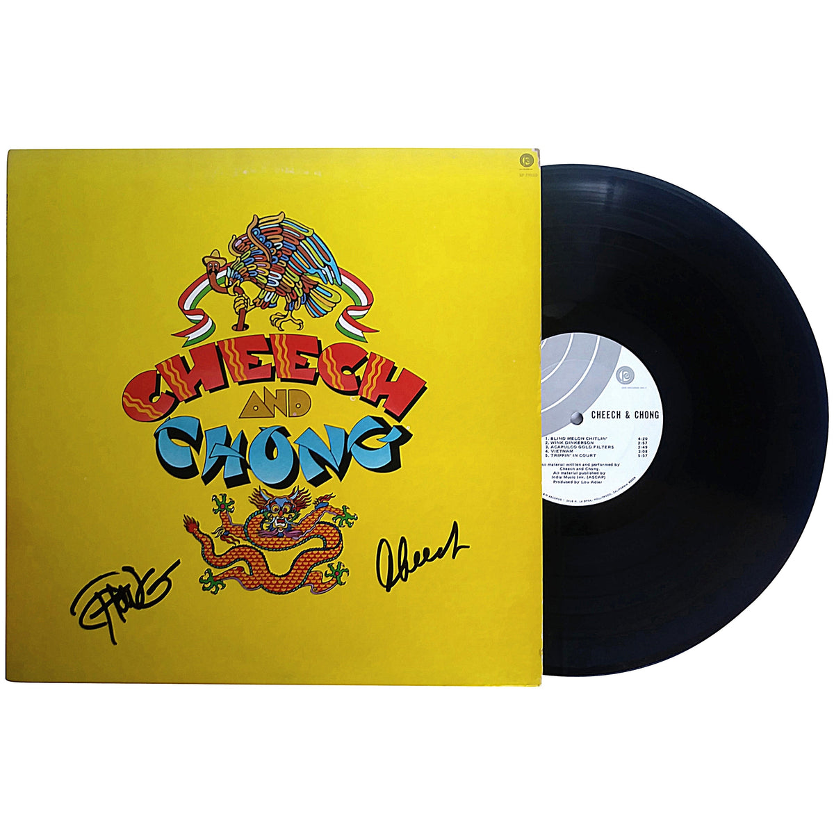 Cheech Chong Autographed Vinyl Photo Beckett BAS