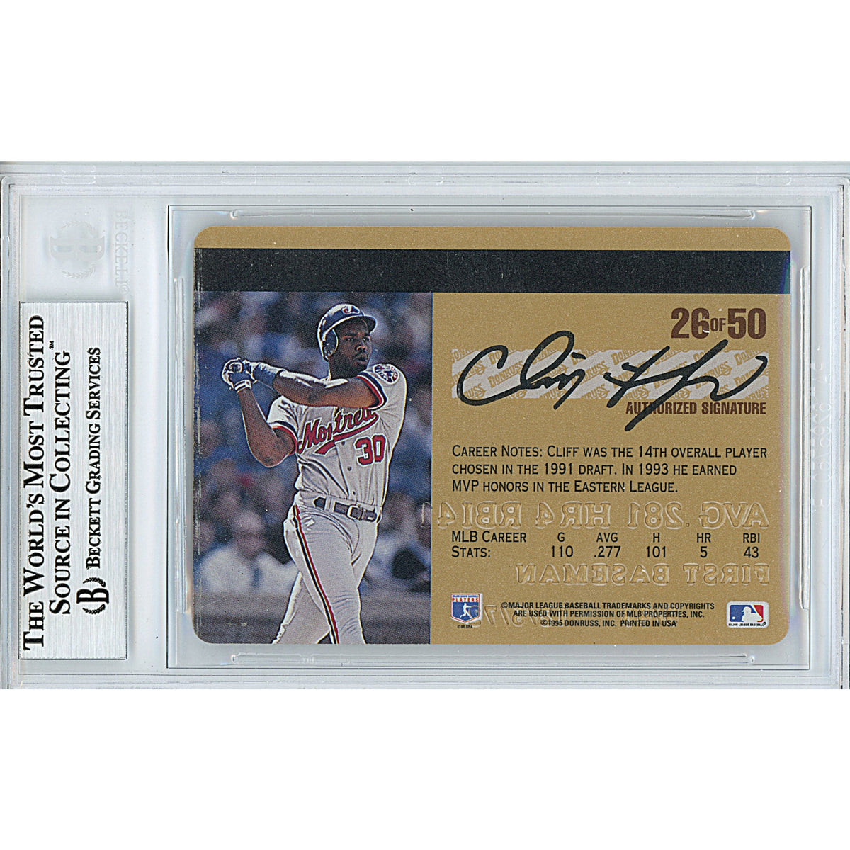 Cliff Floyd Donruss Studio Gold Autograph Trading Card Beckett BGS