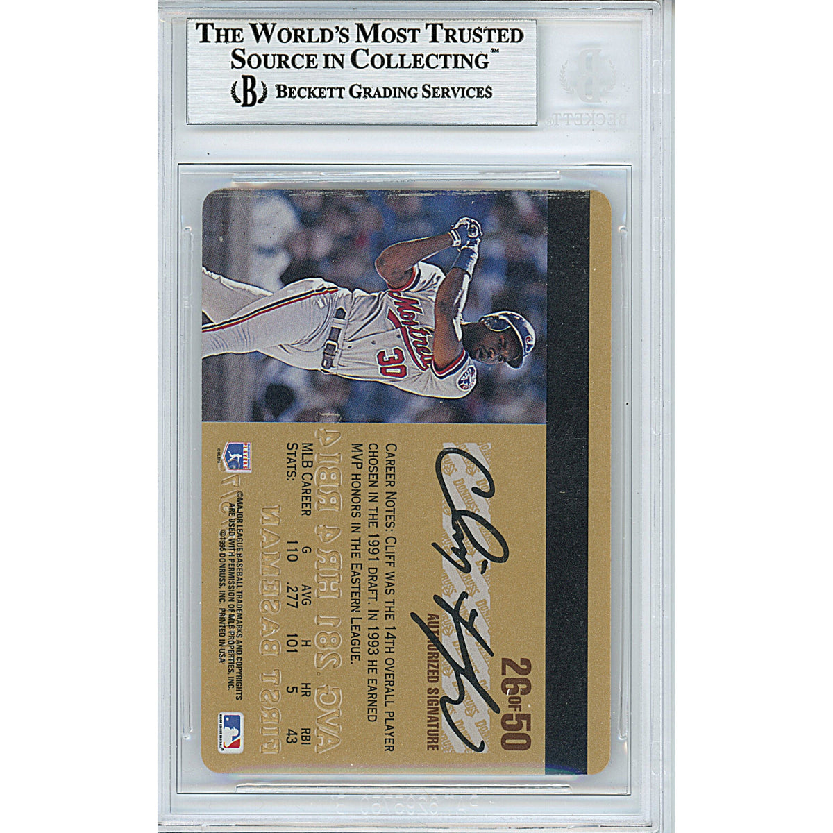 Cliff Floyd Donruss Studio Gold Auto Trading Card Beckett BGS
