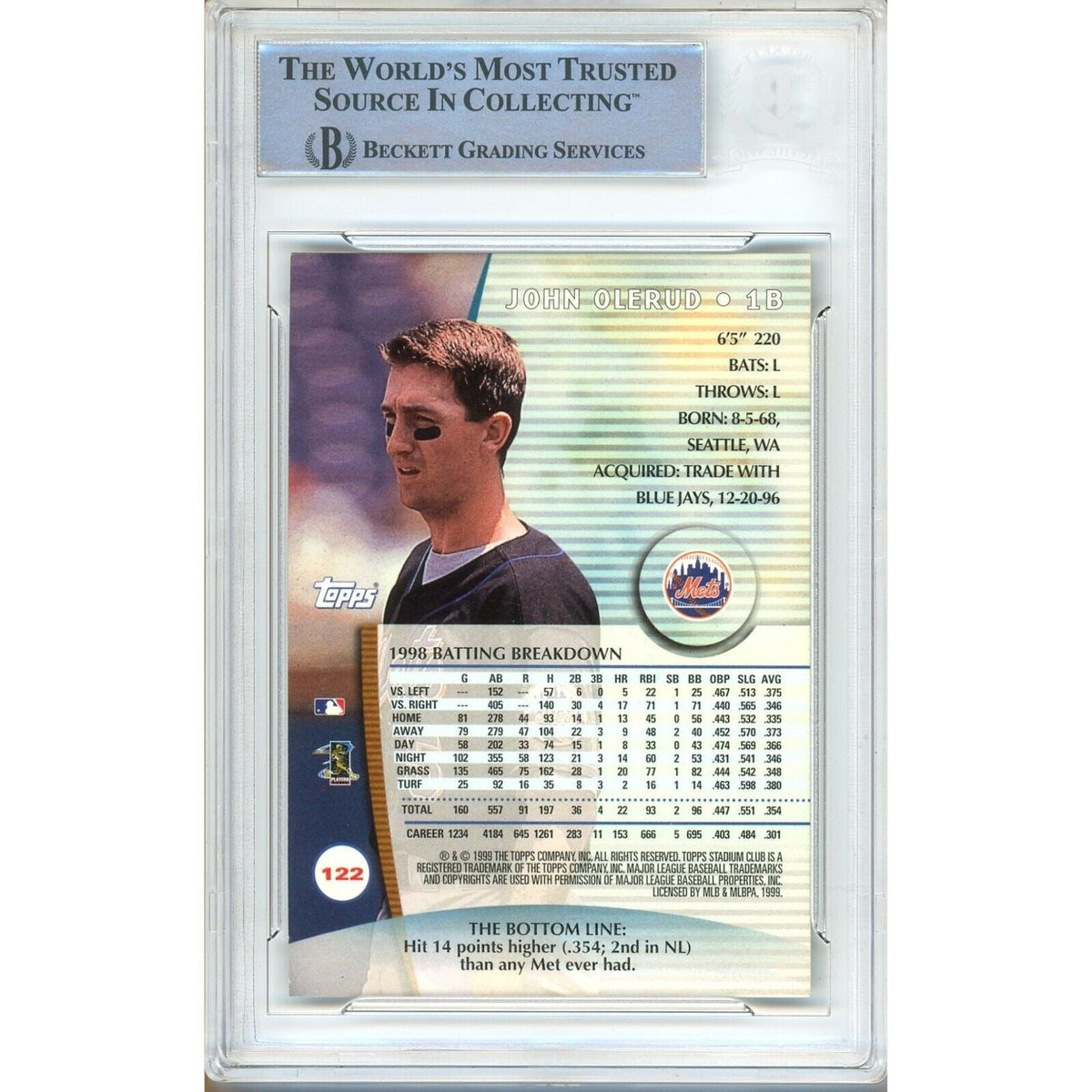 John Olerud Topps Stadium Club Signed Trading Card Beckett BAS