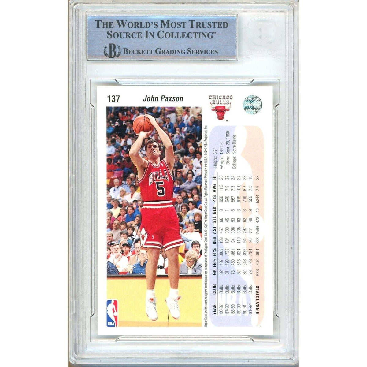 John Paxson Upper Deck Signed Trading Card Beckett BAS