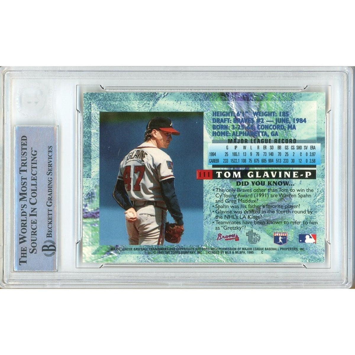Tom Glavine Atlanta Braves Signed Trading Card Beckett BAS